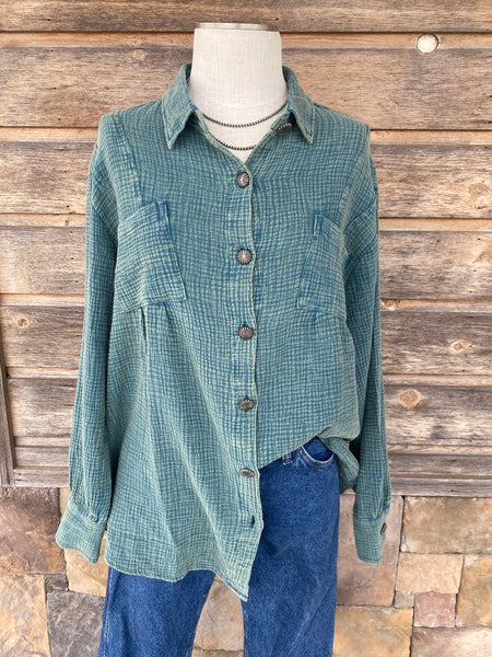 Teal Concho Button Up