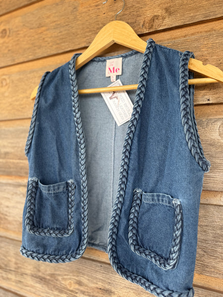 Denim Vest with Braided Trim