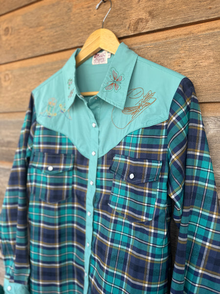 Turquoise Plaid Pearl Snap