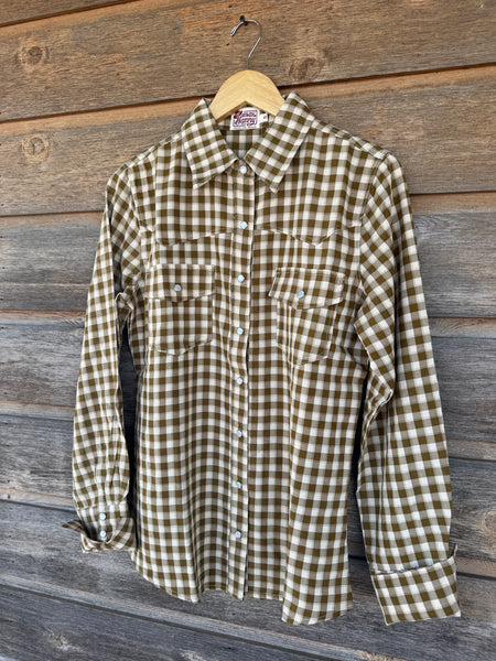 Brown Gingham Smile Pockets Long Sleeve