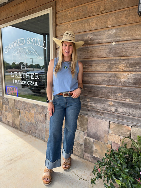 Cuffed Dark Wash Jeans
