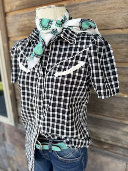 Black & White Gingham Smile Pockets & Puff Sleeves