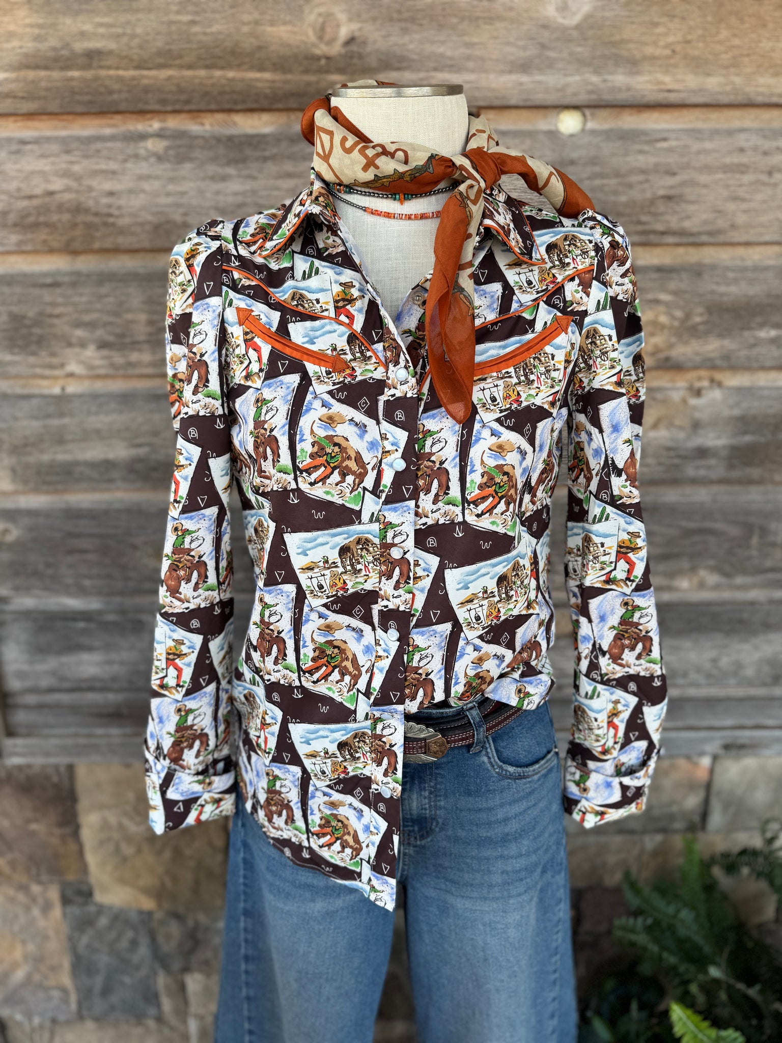 Cowboy Stamp Pearl Snap Long Sleeve