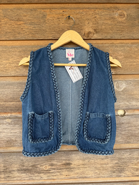 Denim Vest with Braided Trim