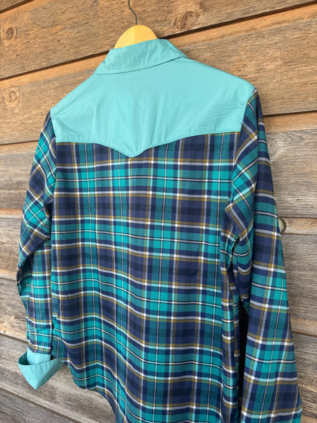 Turquoise Plaid Pearl Snap