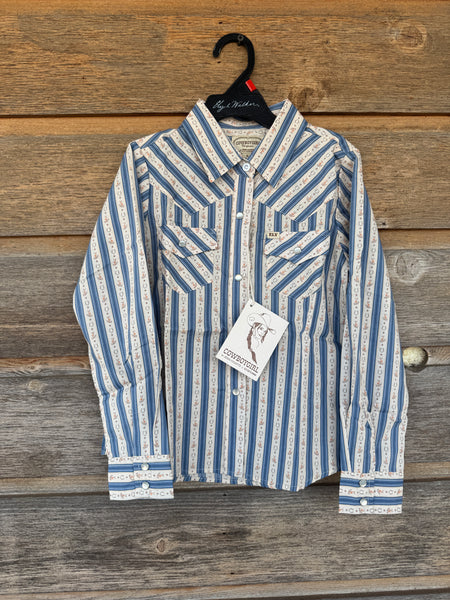 Cowboygirl Blue Lucky Horseshoe Pearl Snap GIRLS