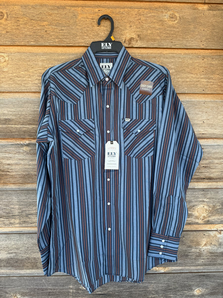 Ely Cattleman Denim Blue Stripe Longsleeve