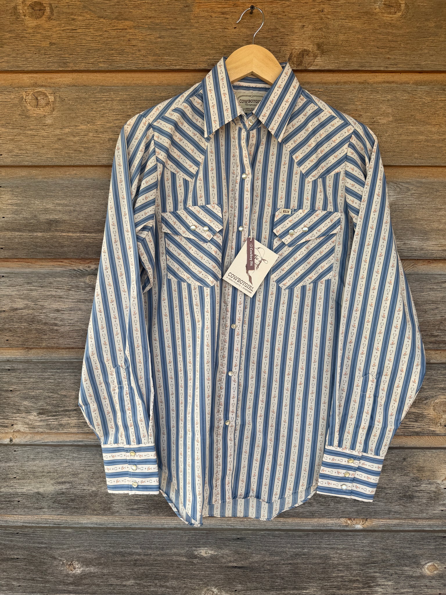 Cowboygirl Blue Lucky Horseshoe Pearl Snap