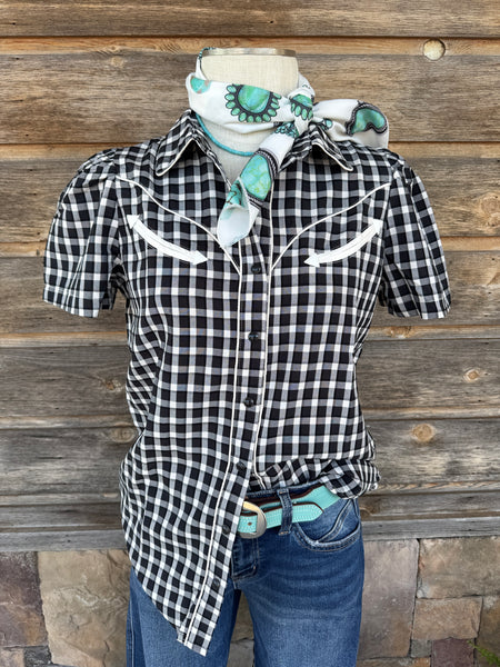 Black & White Gingham Smile Pockets & Puff Sleeves