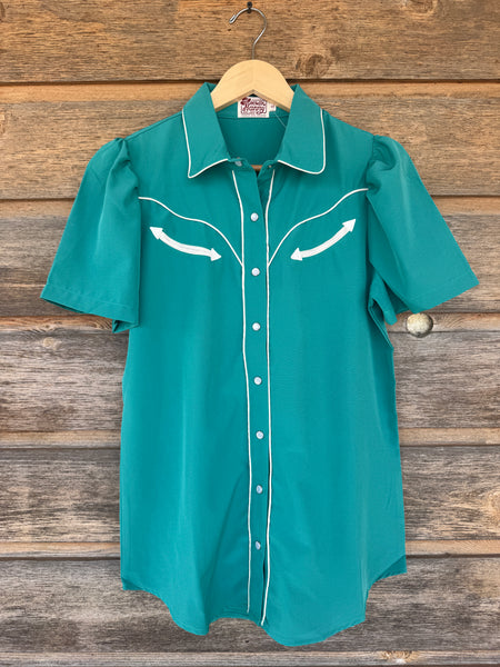 Smile Pockets & Puff Sleeves - Turquoise