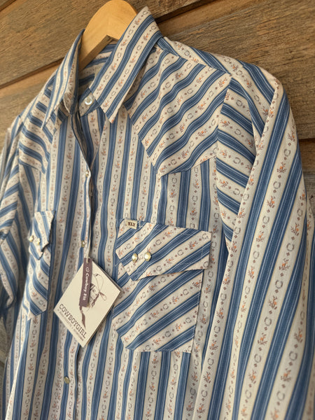 Cowboygirl Blue Lucky Horseshoe Pearl Snap