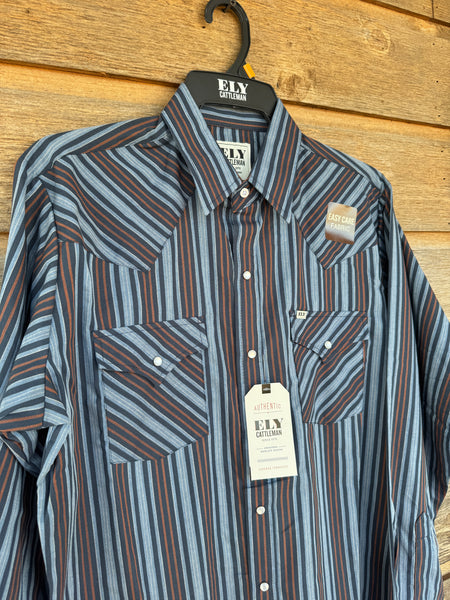 Ely Cattleman Denim Blue Stripe Longsleeve