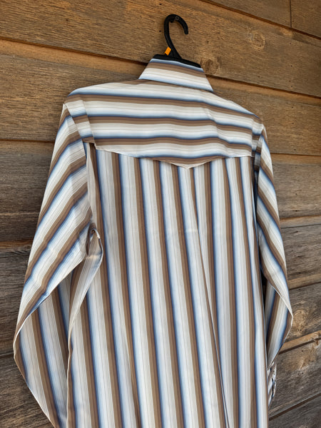 Ely Cattlemen Pro Outdoor Vented Shirt - Tan & Blue Stripe