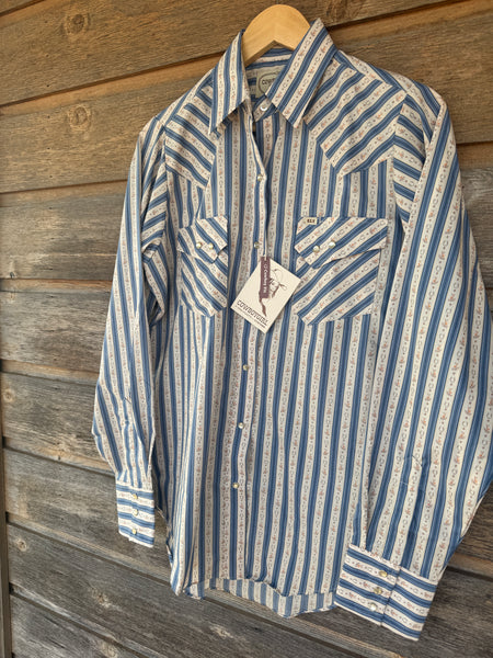 Cowboygirl Blue Lucky Horseshoe Pearl Snap