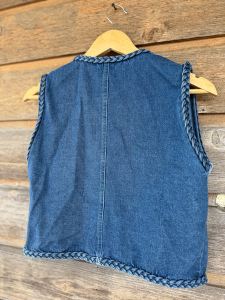Denim Vest with Braided Trim