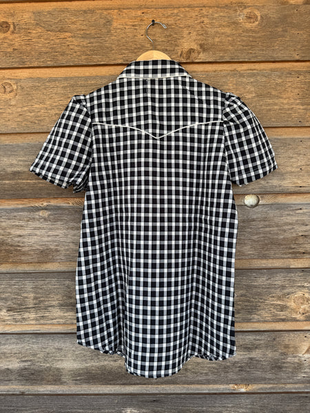 Black & White Gingham Smile Pockets & Puff Sleeves
