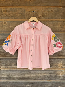 Pale Pink Balloon Sleeve Blouse