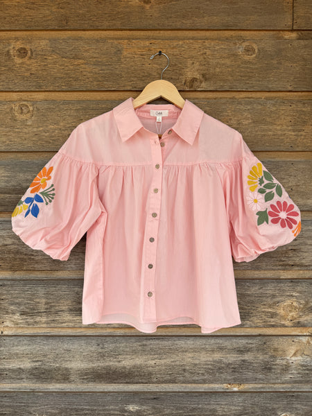 Pale Pink Balloon Sleeve Blouse