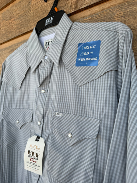 Ely Cattlemen Pro Outdoor Western Shirt - Grey Checker