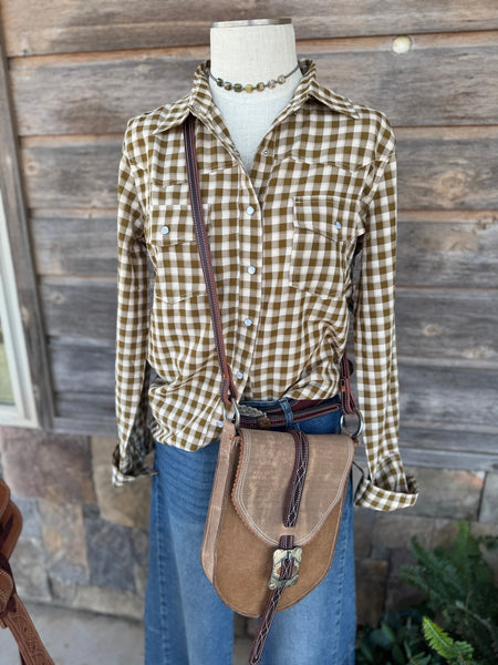 Brown Gingham Smile Pockets Long Sleeve