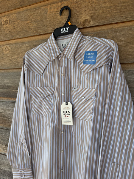 Ely Cattlemen Pro Outdoor Vented Shirt - Khaki Stripe