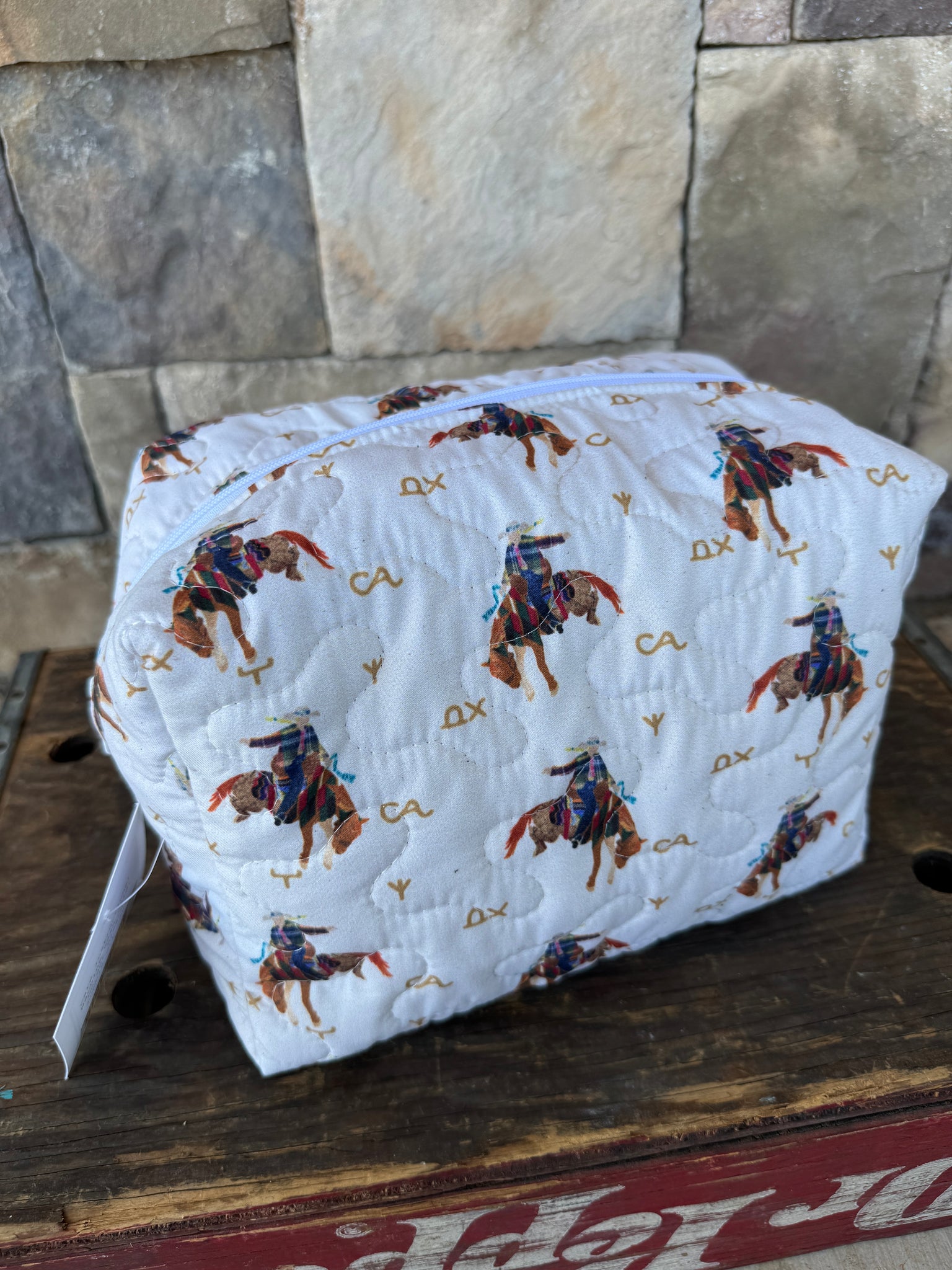 Cream Quilted Makeup Bag
