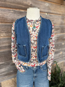 Denim Vest with Braided Trim