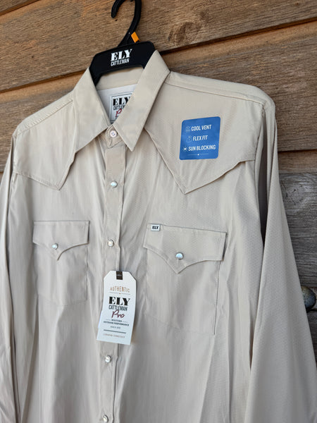 Ely Cattlemen Pro Outdoor Western Shirt - Khaki