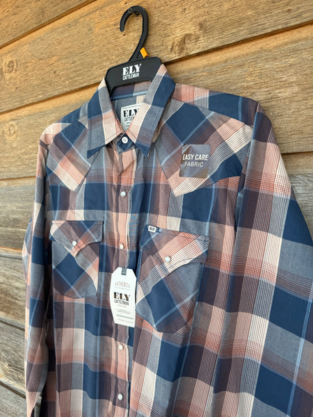 Ely Cattleman Denim Blue Plaid Longsleeve
