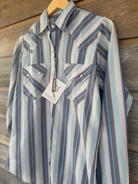 Cowboygirl Blue Striped Pearl Snap