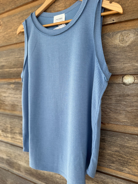 Powder Blue Waffle Tank Top