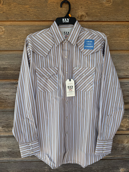 Ely Cattlemen Pro Outdoor Vented Shirt - Khaki Stripe