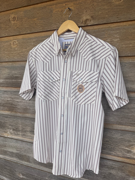 The Bronc Performance Shirt - Cream  & Brown