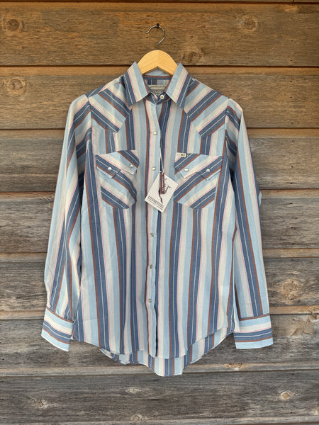 Cowboygirl Blue Striped Pearl Snap