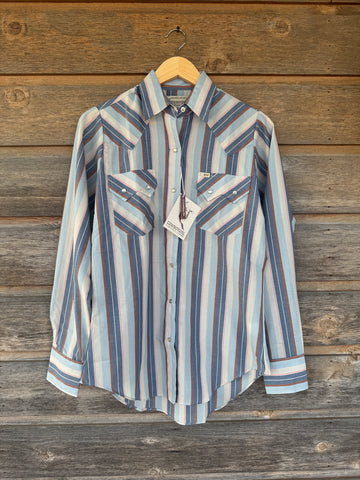 Cowboygirl Blue Striped Pearl Snap