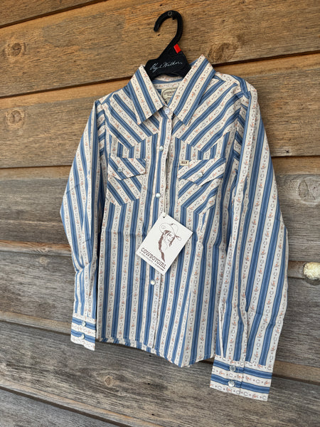 Cowboygirl Blue Lucky Horseshoe Pearl Snap GIRLS