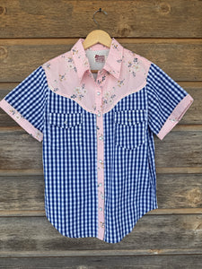 Light Pink & Blue Gingham Pearl Snap