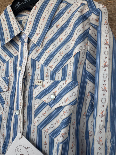 Cowboygirl Blue Lucky Horseshoe Pearl Snap GIRLS