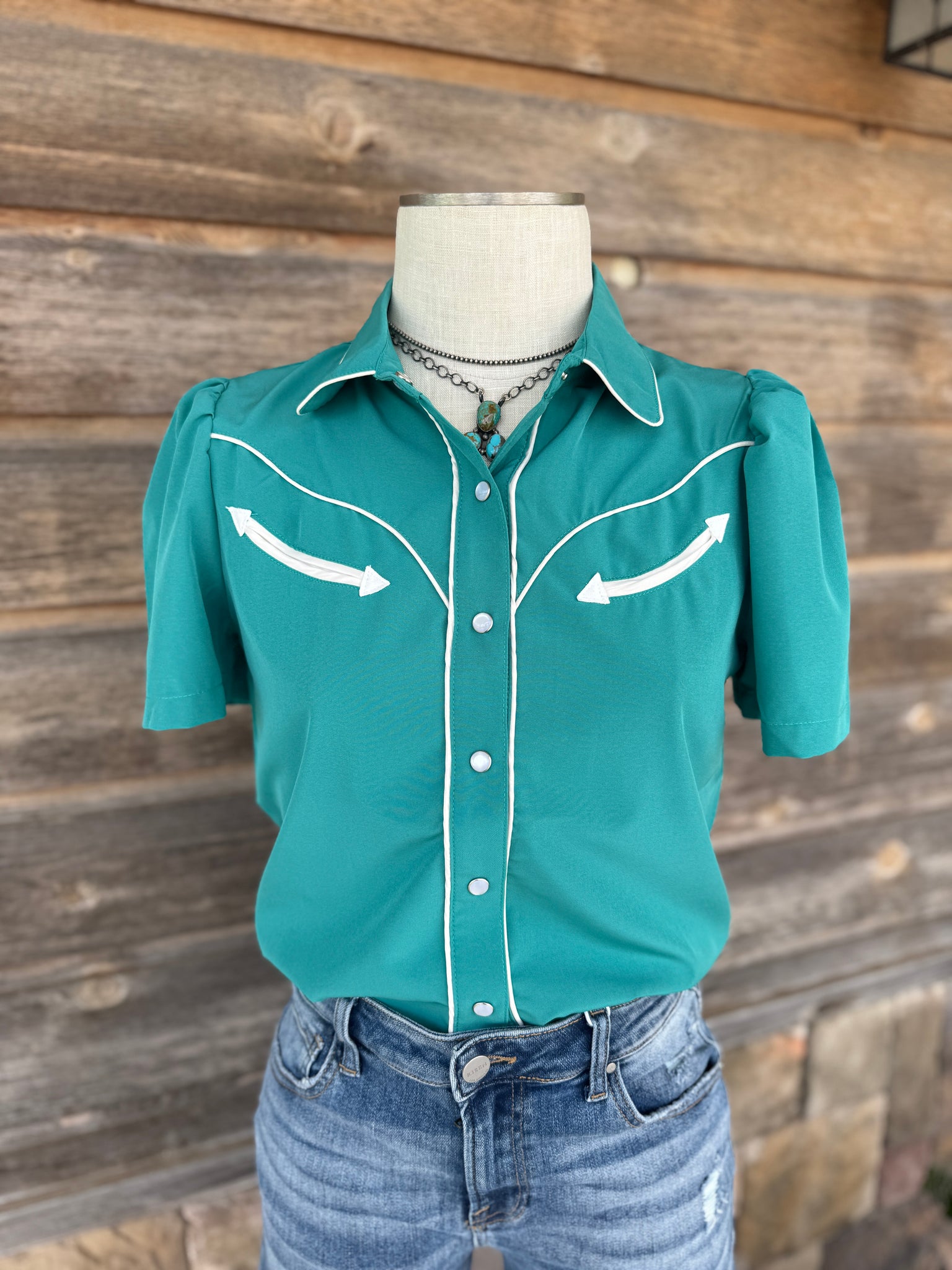 Smile Pockets & Puff Sleeves - Turquoise