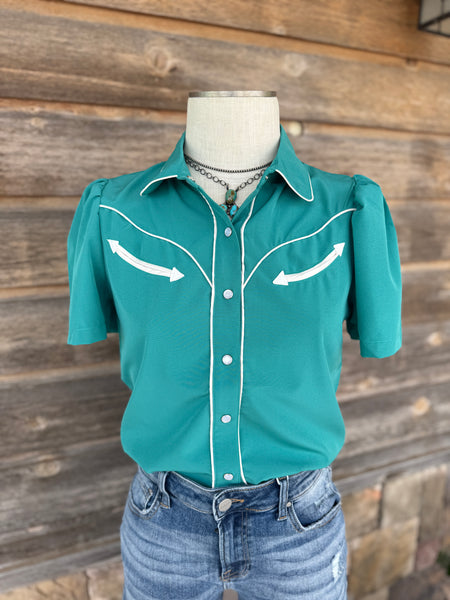 Smile Pockets & Puff Sleeves - Turquoise