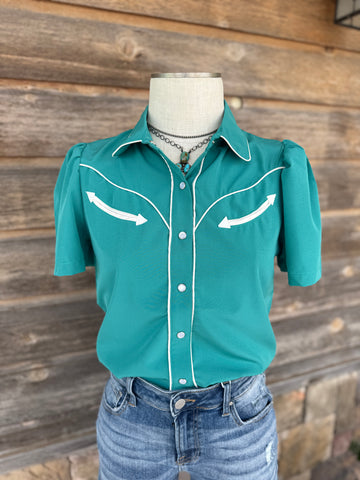 Smile Pockets & Puff Sleeves - Turquoise